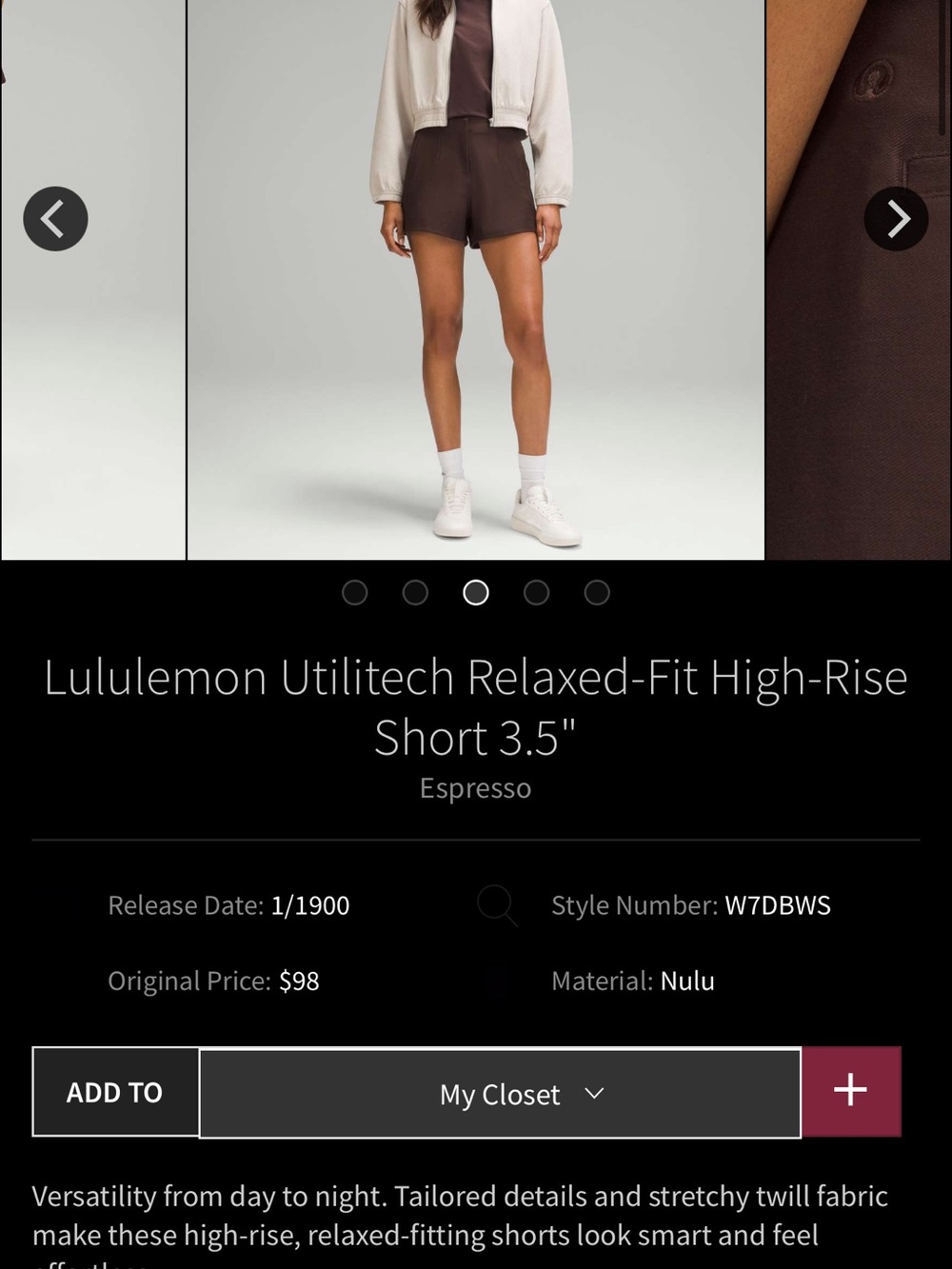 lululemon athletica High-Rise Relaxed Shorts in Espresso Brown